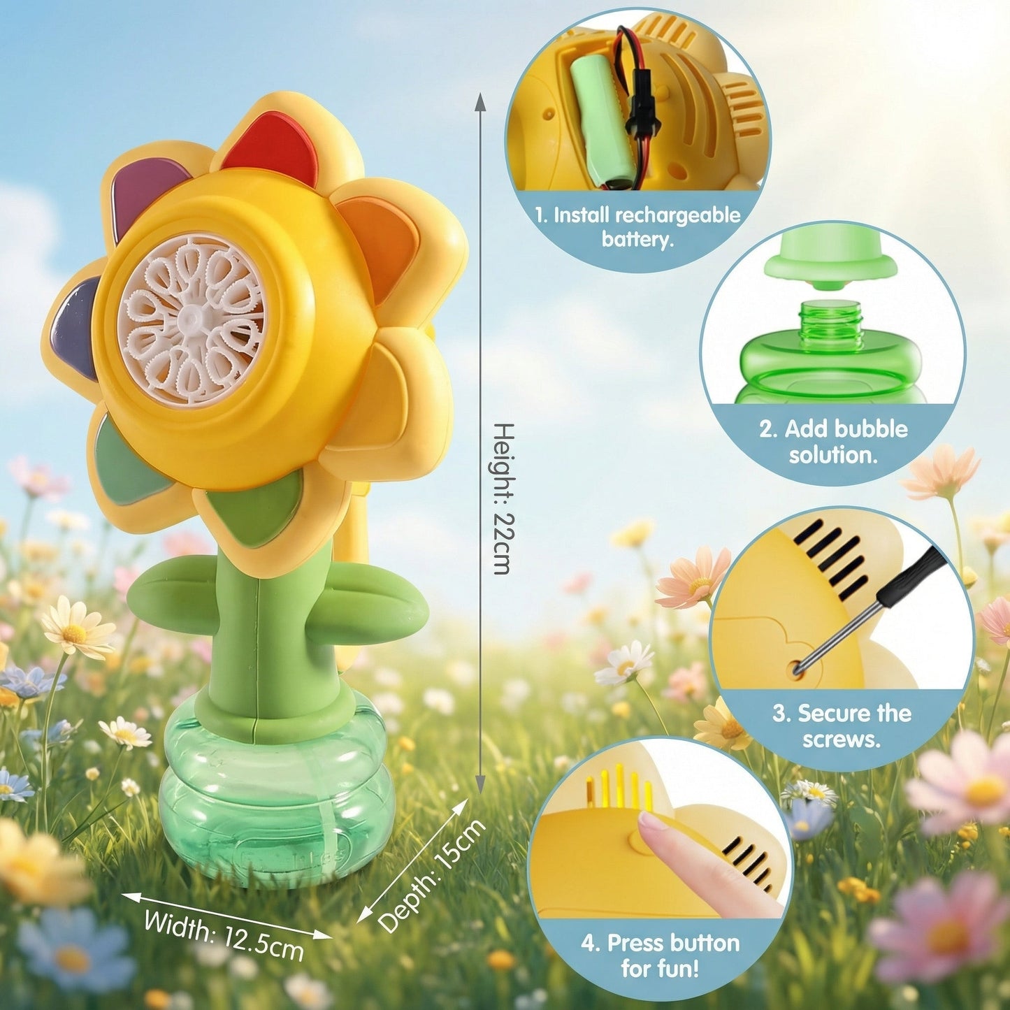 BloomBubz Sunflower Bubble Machine LED Kids 1