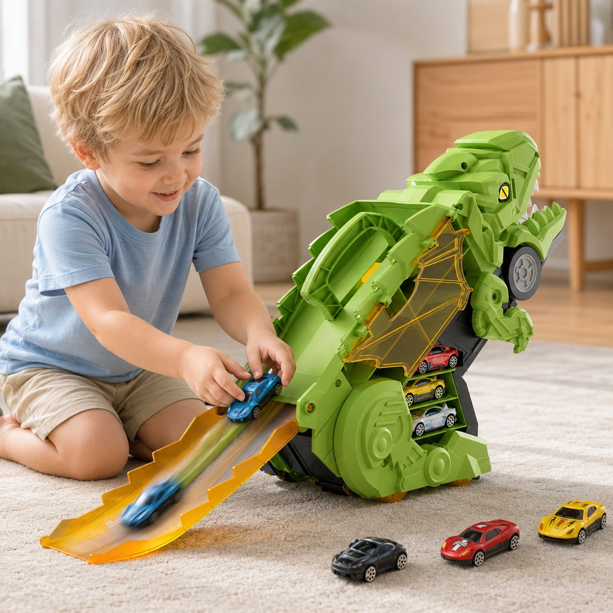 DinoLaunch Dinosaur Transform Truck Toy Kids Scene 2