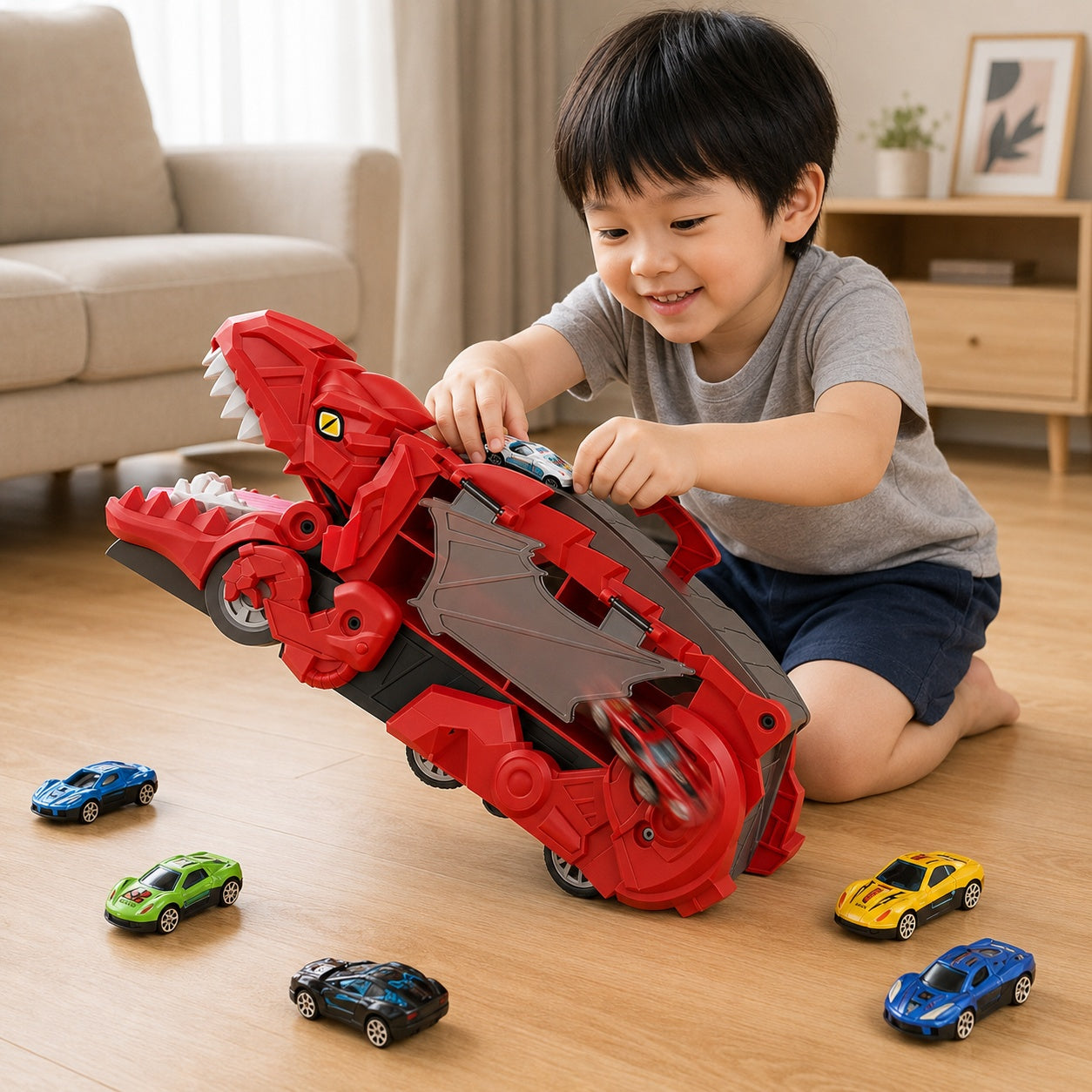 DinoLaunch Dinosaur Transform Truck Toy Kids Scene 3