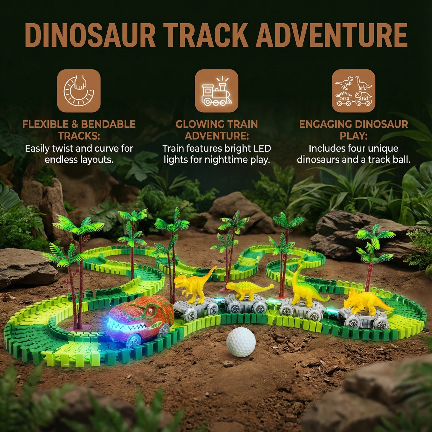 DinoRailz Dinosaur Race Track Glowing Train 3