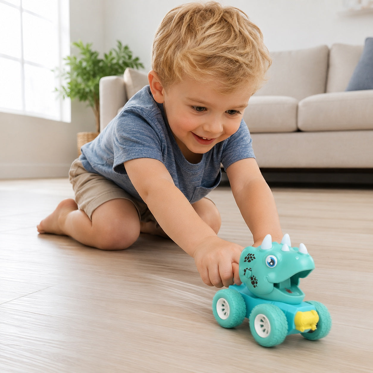 DinoRush Pull Back Dinosaur Truck Toy Scene 1