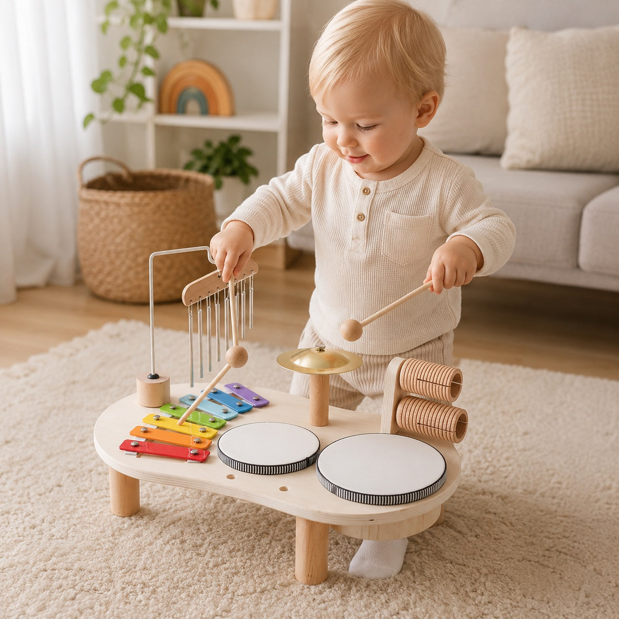 MeloBoard Wooden Music Table Toddler Xylophone Scene 1