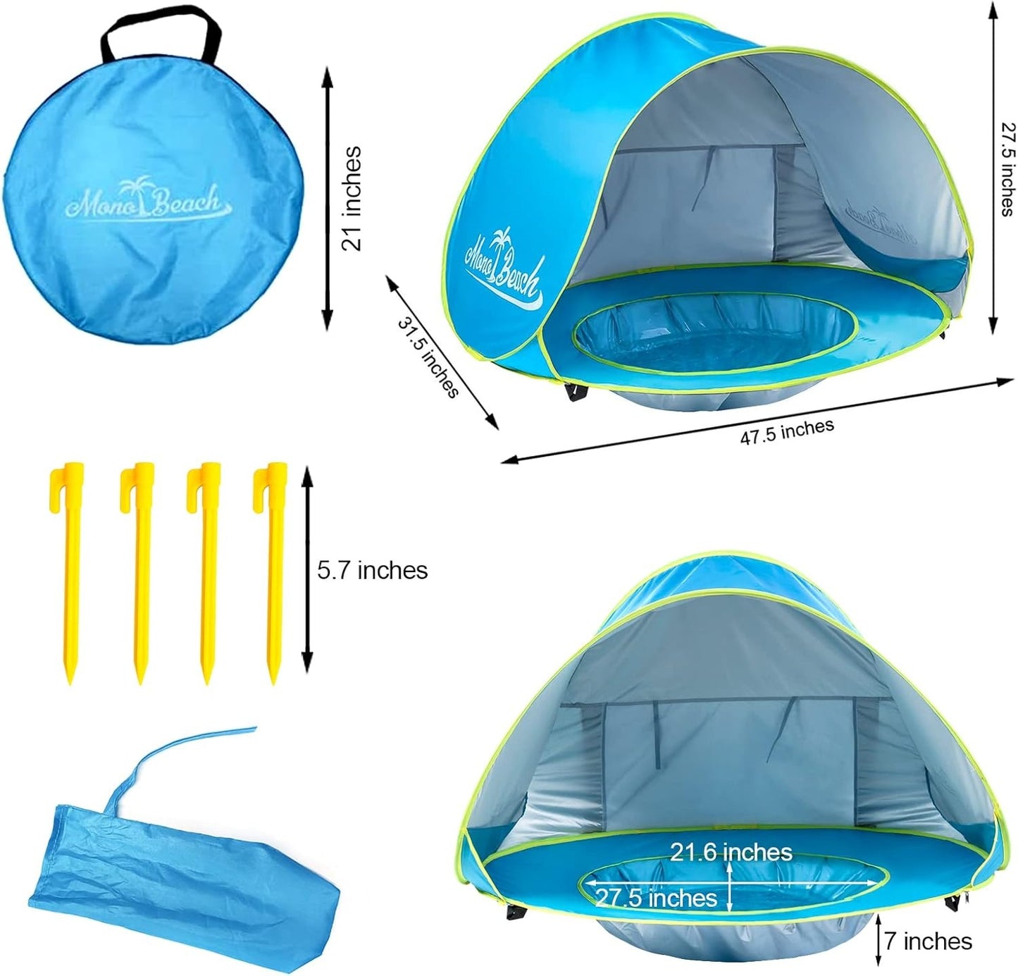 ShadePool Baby Beach Tent Paddling Pool 1