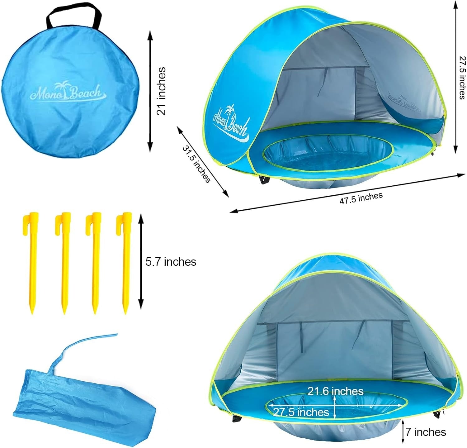 ShadePool Baby Beach Tent Paddling Pool 1